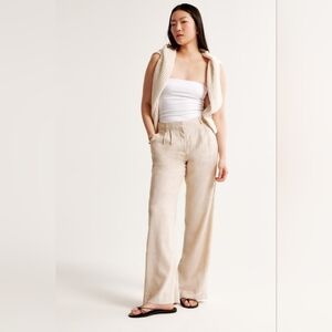 A&F Sloane Low Rise Tailored Linen-Blend Wide Leg Pants Beige Size 2 NWOT